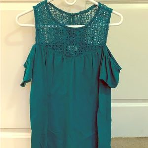 Teal cold shoulder top
